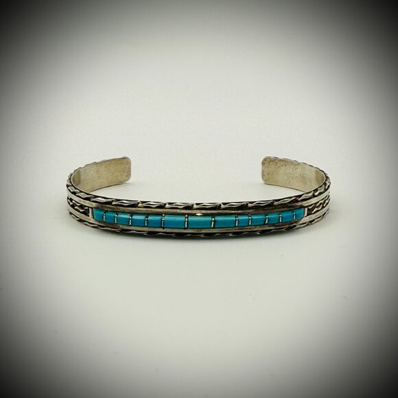 Sterling Silver Turquoise Cuff — Signed NASTACIO - Picture 1 of 5